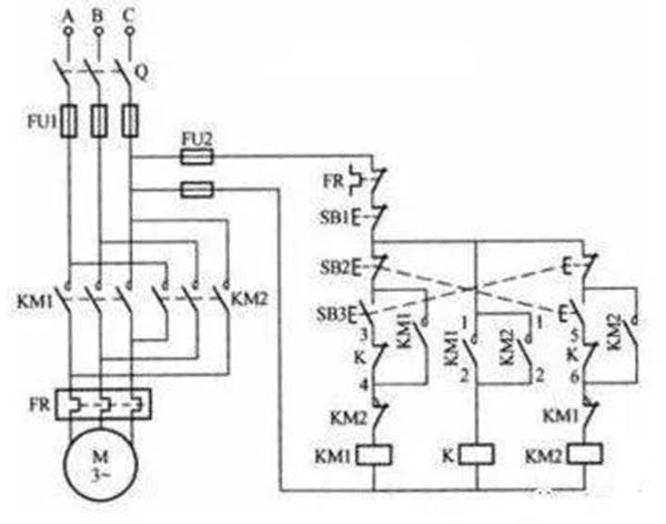 防止相間短路的電機正反轉控制電路接線圖